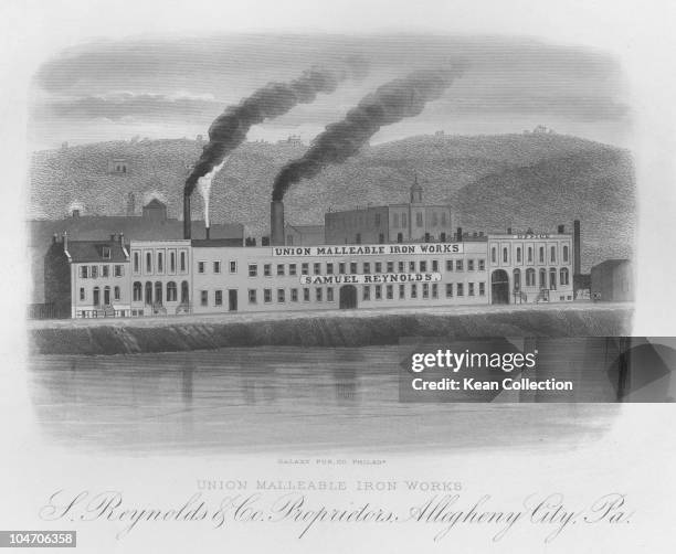 Illustration of the Union Malleable iron works owned by Samuel Reynolds in Allegheny City, Pennsylvania circa 1870.