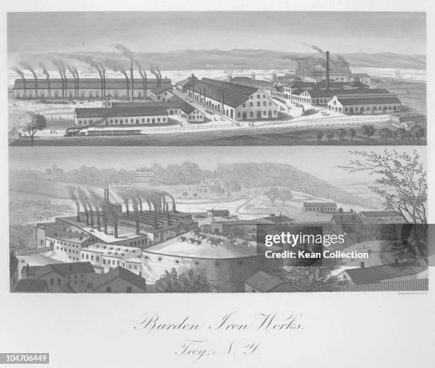 Illustration of the Burden iron works in Troy, New York circa 1860.
