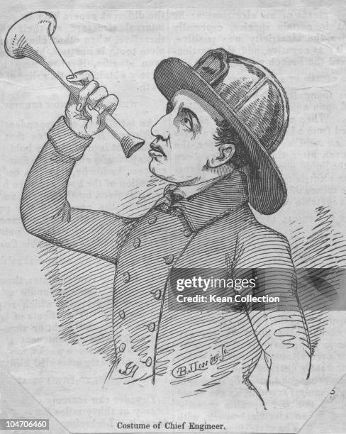 Illustration of a New York fire department chief engineer circa 1850 .