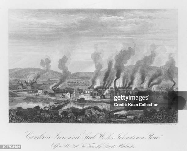 Illustration of the Cambria iron and steel works in Johnston, Pennsylvania circa 1860.