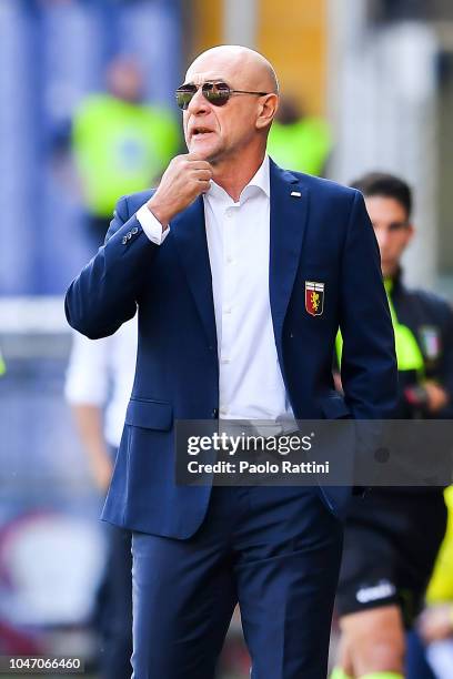 Davide Ballardini coach of Genoa during the Serie A match between Genoa CFC and Parma Calcio at Stadio Luigi Ferraris on October 7, 2018 in Genoa,...