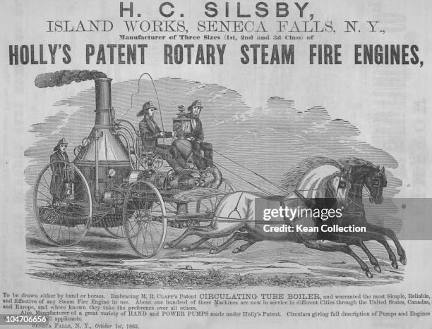 An advert for Holly's patent rotary steam fire engine circa 1865.