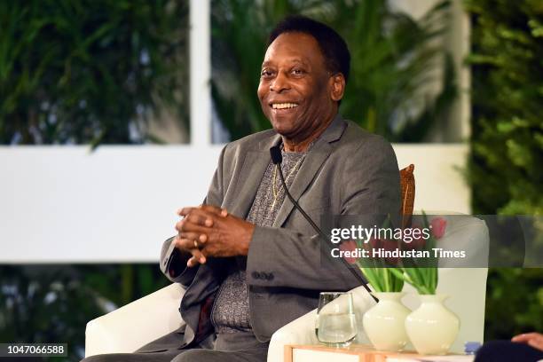 Legendary Brazilian footballer Pele during a first day of Hindustan Times Leadership Summit 2018 at Taj Palace, on October 5, 2018 in New Delhi,...