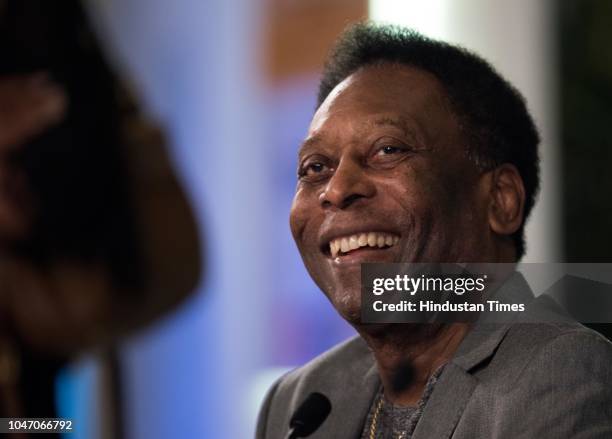 Legendary Brazilian footballer Pele during a first day of Hindustan Times Leadership Summit 2018 at Taj Palace, on October 5, 2018 in New Delhi,...