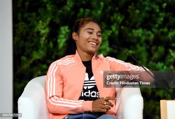 Indian Athlete Hima Das during a second day of Hindustan Times Leadership Summit 2018 at Taj Palace, on October 6, 2018 in New Delhi, India.