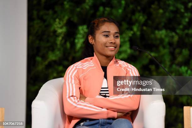 Indian Athlete Hima Das during a second day of Hindustan Times Leadership Summit 2018 at Taj Palace, on October 6, 2018 in New Delhi, India.