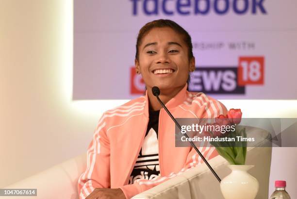 Indian Athlete Hima Das during a second day of Hindustan Times Leadership Summit 2018 at Taj Palace, on October 6, 2018 in New Delhi, India.