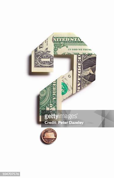 1 dollar bank note question mark - 1 dollar schein stock-fotos und bilder