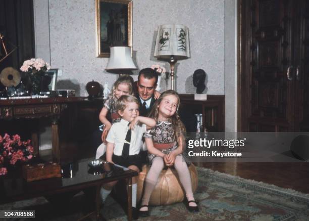 Prince Juan Carlos of Spain with his children, Elena, Felipe and Cristina in Madrid in 1971.