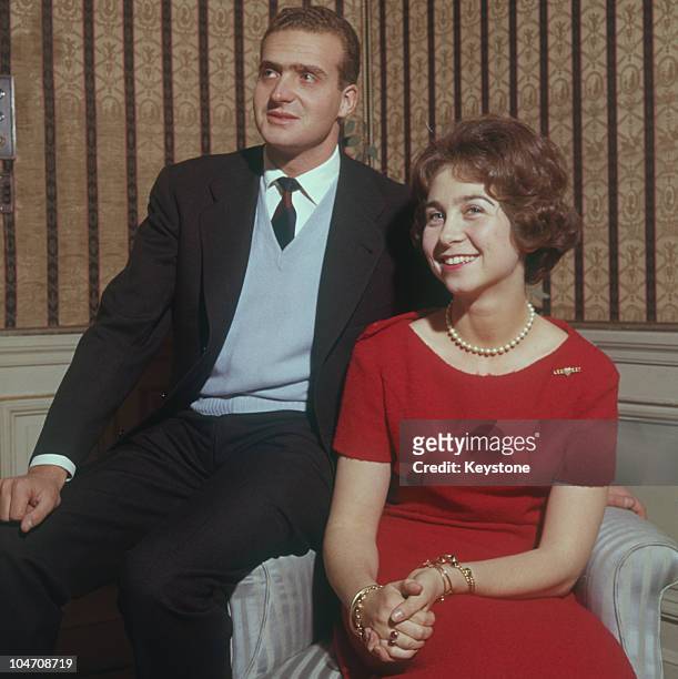 Prince Juan Carlos of Spain with his fiance Princess Sofia of Greece after the announcement of their engagement in 1962.