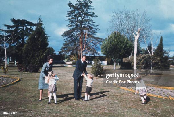 Prince Juan Carlos of Spain with his wife Princess Sofia and their children Felipe, Elena and Cristina in Madrid in 1971.