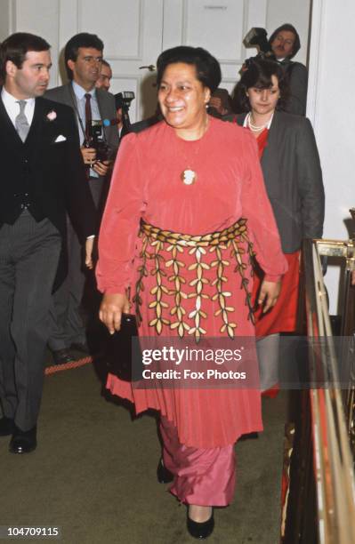 Queen Halaevalu Mata'aho 'Ahome'e of Tonga at the Women of the Year luncheon held at the Savoy Hotel in London, England on October 28, 1985.