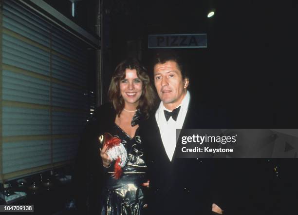 Princess Caroline of Monaco and her husband Philippe Junot leaving the 'Castel' nightclub in Paris, France on October 29, 1979.