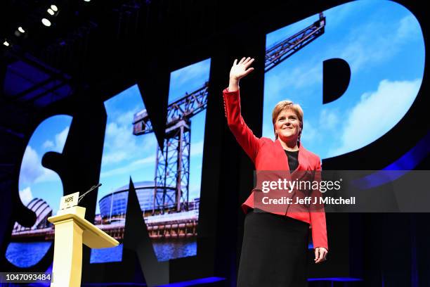 First Minister of Scotland Nicola Sturgeon attends the 84th annual SNP conference at the Scottish Exhibition and Conference Centre on October 7, 2018...