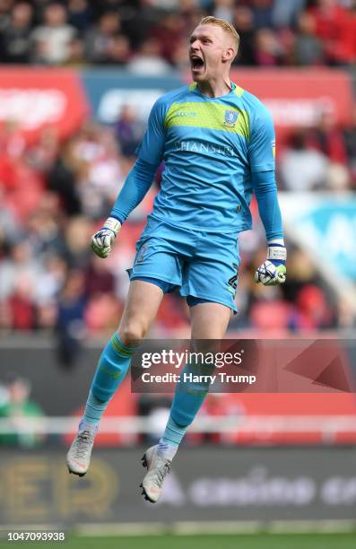 Cameron Dawson of Sheffield Wednesday celebrates after his team's second goal during the Sky Bet Championship match between Bristol City and...