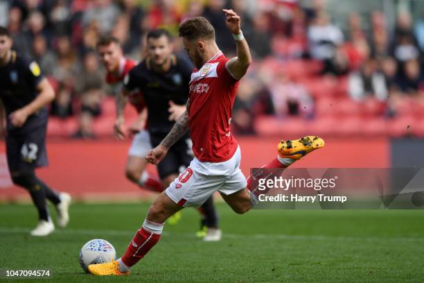 Matty Taylor of Bristol City scores his team's first goal during the Sky Bet Championship match between Bristol City and Sheffield Wednesday at...