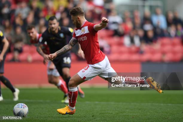 Matty Taylor of Bristol City scores his team's first goal during the Sky Bet Championship match between Bristol City and Sheffield Wednesday at...