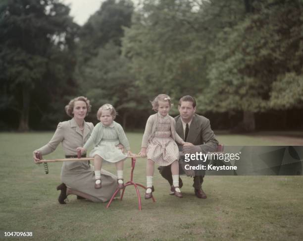 Ex-King Michael of Romania in the garden of his home, Ayot House in Hertfordshire, with his wife, Princess Anne of Bourbon-Parma and their daughters...