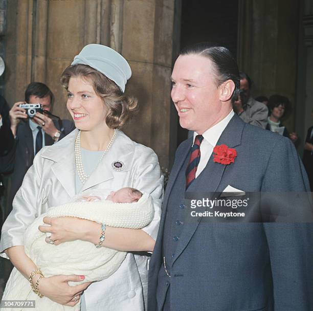 Princess Margaretha of Sweden and her husband John Ambler arrive at St Paul's church in Knightsbridge, London for the christening of their baby...