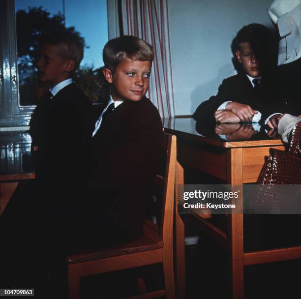 Young Crown Prince Carl Gustaf of Sweden at school circa 1954 .