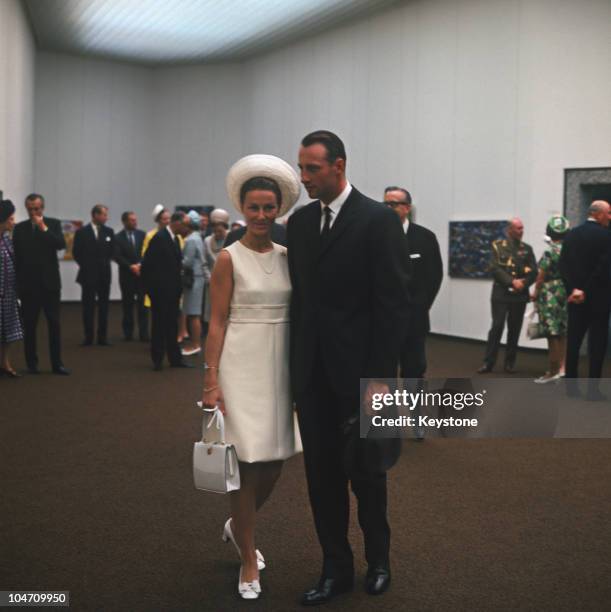 Crown Prince Harald of Norway and his fiance Sonja Haraldsen at the Henie-Onstad Art Centre in 1968.