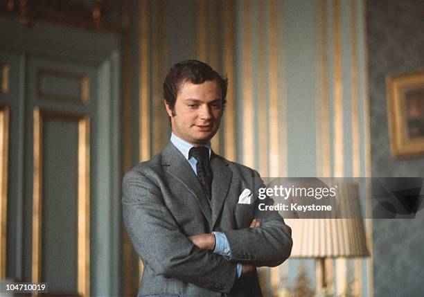 Crown Prince Carl Gustaf of Sweden inside the Swedish Chamber of Commerce in London, England on May 31, 1972.