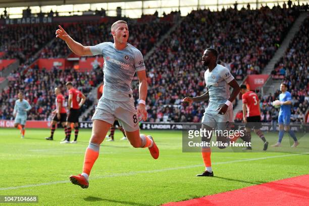 Ross Barkley of Chelsea celebrates after scoring his team's second goal during the Premier League match between Southampton FC and Chelsea FC at St...