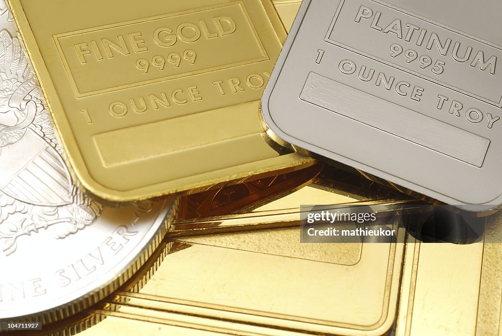 Gold, Platinum and silver - close-up