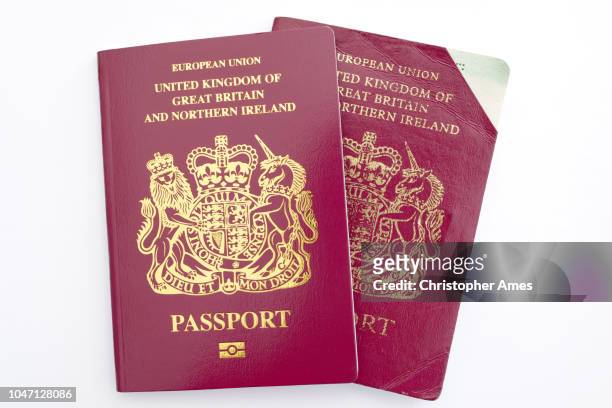invalidated cut corner uk passport and new replacement - british & irish lion stock pictures, royalty-free photos & images
