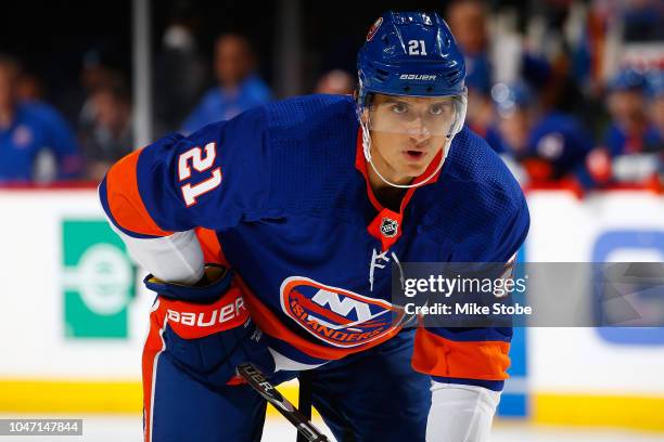 Luca Sbisa of the New York Islanders skates against the Nashville Predators at Barclays Center on October 6, 2018 the Brooklyn borough of New York...
