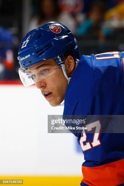 Anders Lee of the New York Islanders skates against the Nashville Predators at Barclays Center on October 6, 2018 the Brooklyn borough of New York...