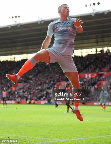 Ross Barkley of Chelsea celebrates after scoring during the Premier League match between Southampton FC and Chelsea FC at St Mary's Stadium on...