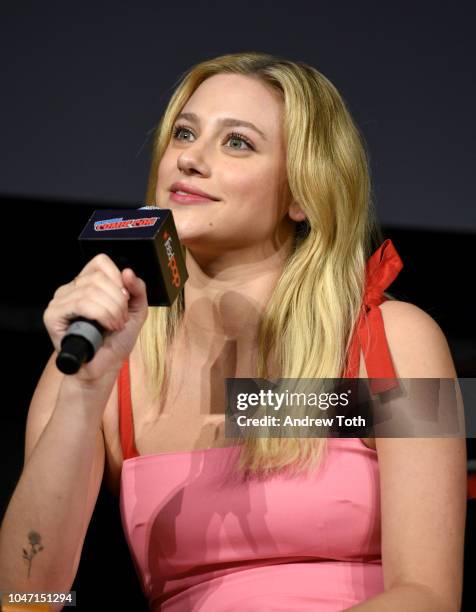 Lili Reinhart speaks onstage at the Riverdale Sneak Peek and Q&A during New York Comic Con at The Hulu Theater at Madison Square Garden on October 7,...