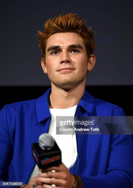 Apa speaks onstage at the Riverdale Sneak Peek and Q&A during New York Comic Con at The Hulu Theater at Madison Square Garden on October 7, 2018 in...