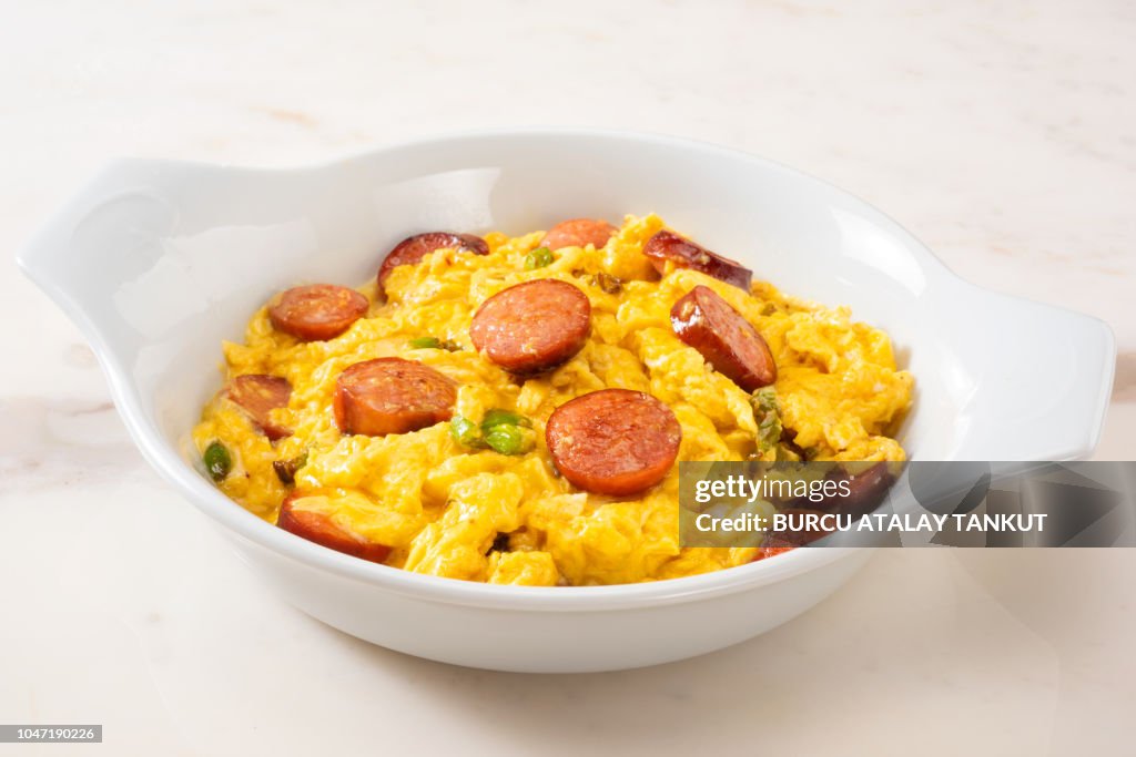 Scrambled Eggs With Sausage High-Res Stock Photo - Getty Images