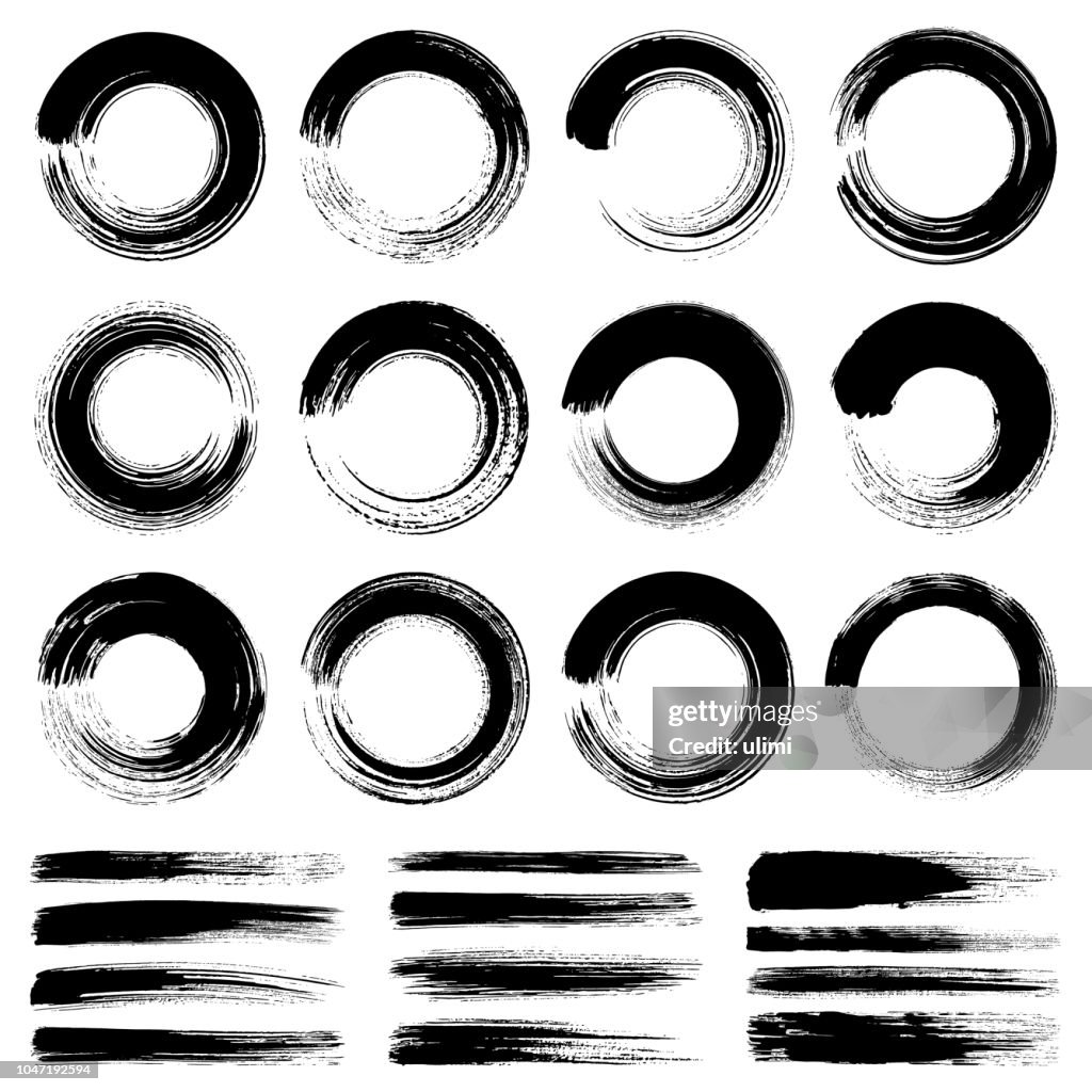 Circle brush strokes, grunge design elements