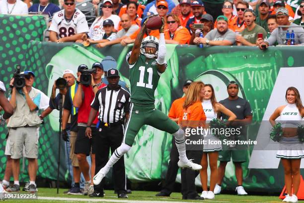 New York Jets wide receiver Robby Anderson makes a catch during the first quarter of the National Football League game between the New York Jets and...
