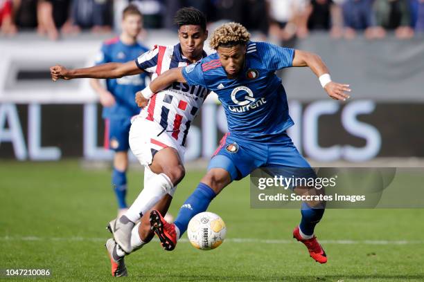 Driess Saddiki of Willem II, Tonny Vilhena of Feyenoord during the Dutch Eredivisie match between Willem II v Feyenoord at the Koning Willem II...