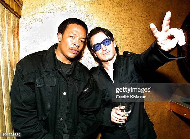 Dr. Dre and Bono during The 43rd Annual GRAMMY Awards - Universal Music Group After Party at Cicada in Los Angeles, California, United States.