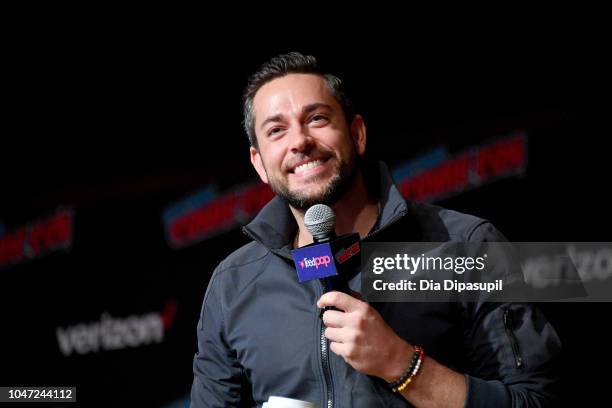 Zachary Levi speaks onstage during An Hour with Zachary Levi at New York Comic Con at Jacobs Javits Center on October 7, 2018 in New York City.