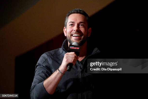 Zachary Levi speaks onstage during An Hour with Zachary Levi at New York Comic Con at Jacobs Javits Center on October 7, 2018 in New York City.