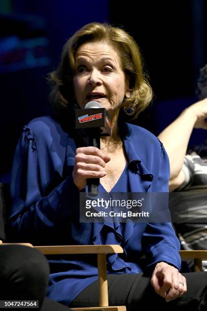 Jessica Walter speaks onstage at the Archer: 1999  Sneak Preview and Q&A during New York Comic Con at Hammerstein Ballroom on October 7, 2018 in New...
