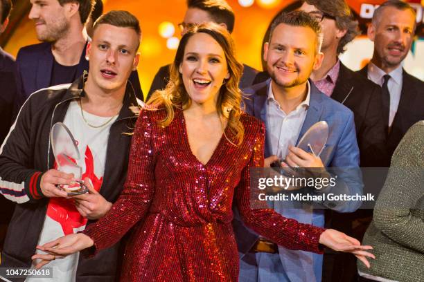 The winners of the German Comedy Award Felix Lobrecht, winner of Best Newcomer, Carolin Kebekus, winner of Best TV Solo, and Tobias Mann, winner of...