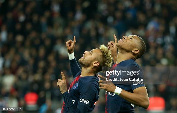 Kylian Mbappe Of Psg Celebrates His Third Goal With Neymar Jr During Kylian Mbappe Of Psg Celebrates His Third Goal With Neymar Jr During