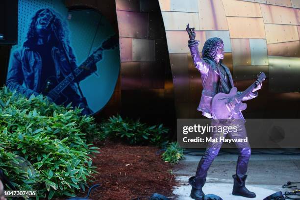 General view of the Chris Cornell statue unveiled during a public ceremony at MoPOP on October 7, 2018 in Seattle, Washington.