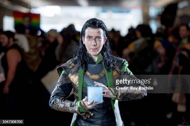 Fan cosplays as Loki from Thor and the Marvel Universe during the 2018 New York Comic-Con at Javits Center on October 7, 2018 in New York City.