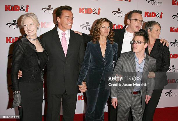 Penelope Spheeris, director, Arnold Schwarzenegger, Maria Shriver, Tom Arnold, Eric Gores and Jamie Lee Curtis