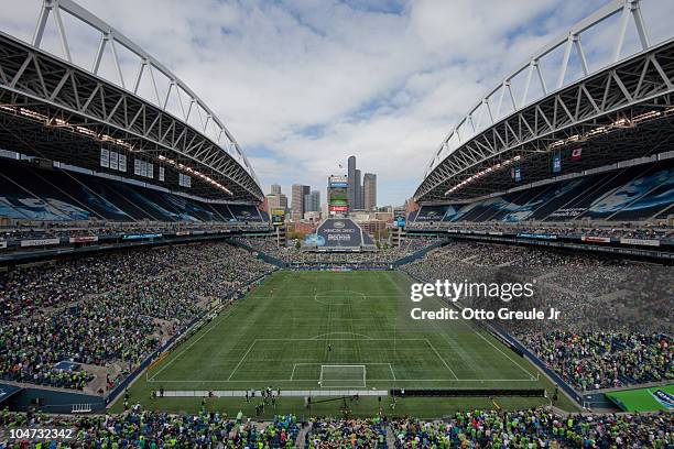 General view of the stadium during the game between the Seattle Sounders FC and Toronto FC on October 2, 2010 at Qwest Field in Seattle, Washington....