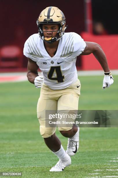 Wide receiver Rondale Moore of the Purdue Boilermakers runs a route against the Nebraska Cornhuskers at Memorial Stadium on September 29, 2018 in...