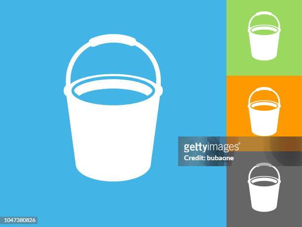 ilustraciones, imágenes clip art, dibujos animados e iconos de stock de limpieza cubeta plana icono sobre fondo azul - bucket